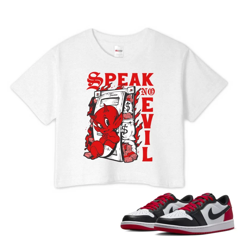 TeeVivo Crop Top Match Air Jordan 1 Retro Low OG Black Toe Speak no evil – Air Jordan 1 Crop Top, AJ1 Crop Top