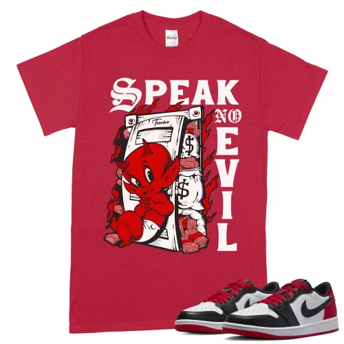 TeeVivo T-Shirt Match Air Jordan 1 Retro Low OG Black Toe Speak no evil – Air Jordan 1 Shirt, AJ1 Shirt