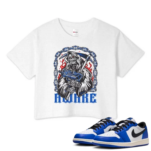 TeeVivo Crop Top Match Air Jordan 1 Retro Low OG Game Royal Awake – Air Jordan 1 Crop Top, AJ1 Crop Top