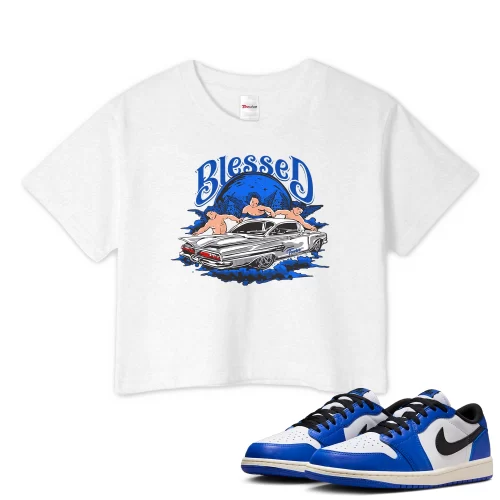 TeeVivo Crop Top Match Air Jordan 1 Retro Low OG Game Royal Blessed – Air Jordan 1 Crop Top, AJ1 Crop Top