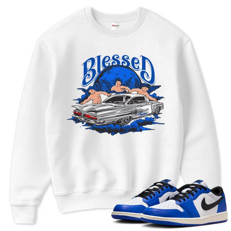 TeeVivo Sweatshirt Match Air Jordan 1 Retro Low OG Game Royal Blessed – Air Jordan 1 Sweatshirt, AJ1 Sweatshirt