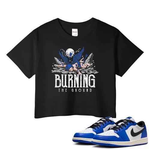 TeeVivo Crop Top Match Air Jordan 1 Retro Low OG Game Royal Burning the ground – Air Jordan 1 Crop Top, AJ1 Crop Top