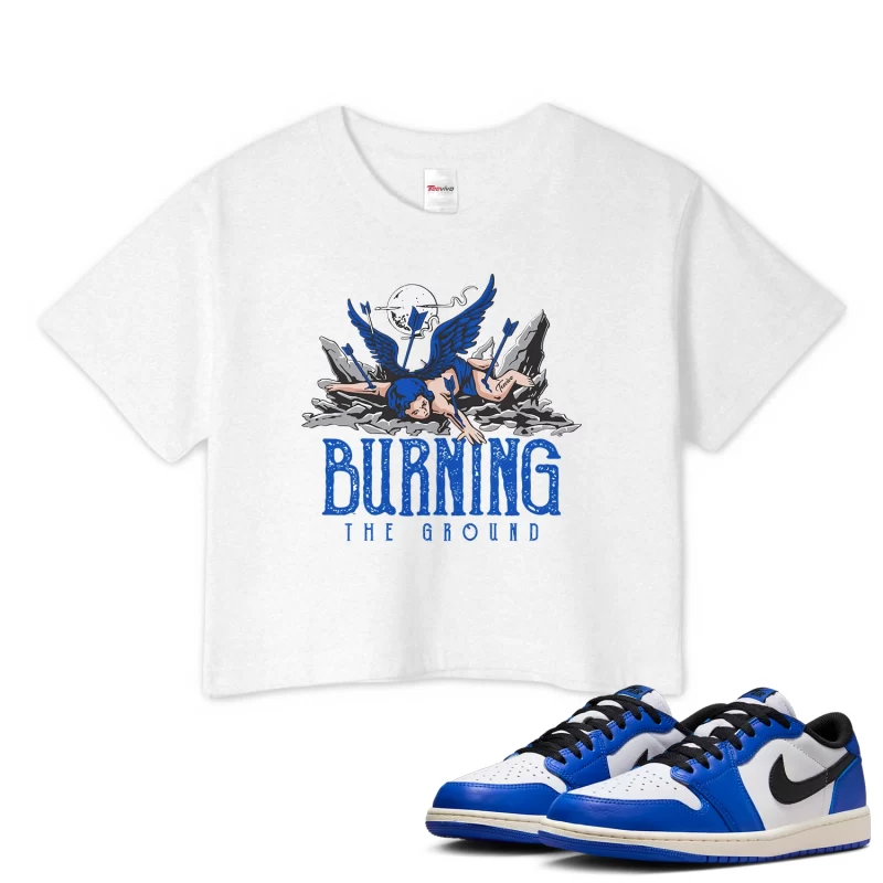 TeeVivo Crop Top Match Air Jordan 1 Retro Low OG Game Royal Burning the ground – Air Jordan 1 Crop Top, AJ1 Crop Top