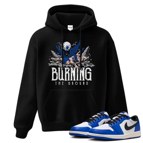 TeeVivo Hoodie Match Air Jordan 1 Retro Low OG Game Royal Burning the ground – Air Jordan 1 Hoodie, AJ1 Hoodie