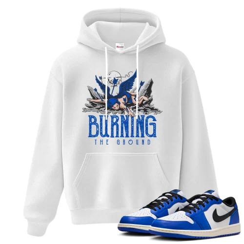 TeeVivo Hoodie Match Air Jordan 1 Retro Low OG Game Royal Burning the ground – Air Jordan 1 Hoodie, AJ1 Hoodie