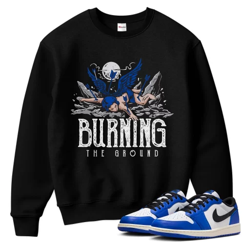 TeeVivo Sweatshirt Match Air Jordan 1 Retro Low OG Game Royal Burning the ground – Air Jordan 1 Sweatshirt, AJ1 Sweatshirt