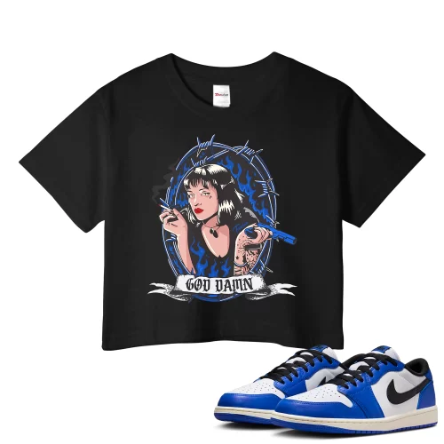 TeeVivo Crop Top Match Air Jordan 1 Retro Low OG Game Royal God Daaamn – Air Jordan 1 Crop Top, AJ1 Crop Top