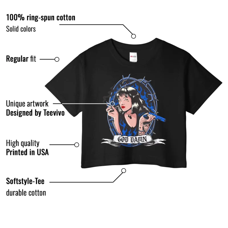 TeeVivo Crop Top Match Air Jordan 1 Retro Low OG Game Royal God Daaamn – Air Jordan 1 Crop Top, AJ1 Crop Top