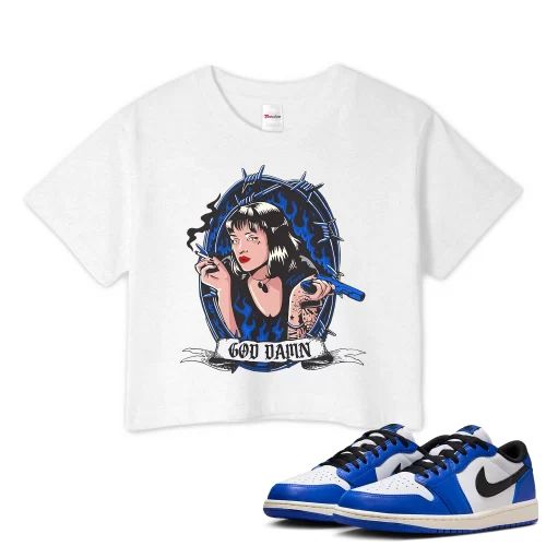TeeVivo Crop Top Match Air Jordan 1 Retro Low OG Game Royal God Daaamn – Air Jordan 1 Crop Top, AJ1 Crop Top