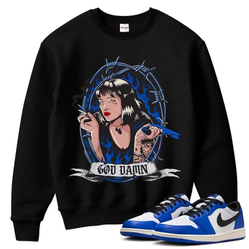 TeeVivo Sweatshirt Match Air Jordan 1 Retro Low OG Game Royal God Daaamn – Air Jordan 1 Sweatshirt, AJ1 Sweatshirt