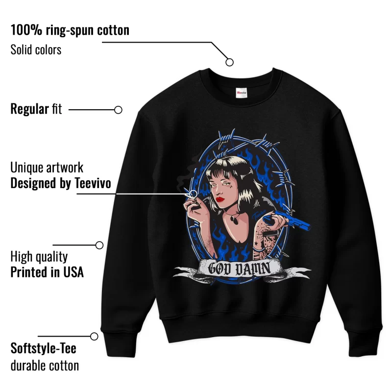TeeVivo Sweatshirt Match Air Jordan 1 Retro Low OG Game Royal God Daaamn – Air Jordan 1 Sweatshirt, AJ1 Sweatshirt