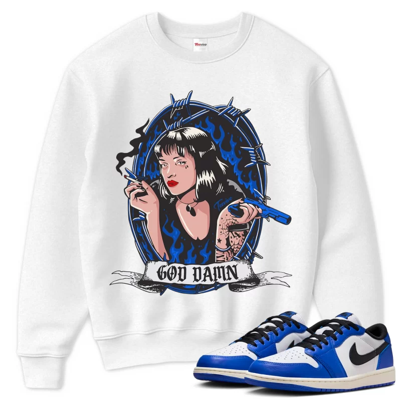 TeeVivo Sweatshirt Match Air Jordan 1 Retro Low OG Game Royal God Daaamn – Air Jordan 1 Sweatshirt, AJ1 Sweatshirt