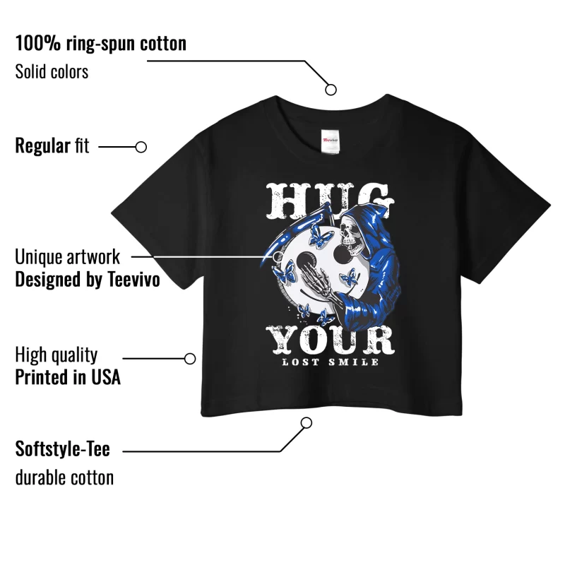 TeeVivo Crop Top Match Air Jordan 1 Retro Low OG Game Royal Hug your lost smile – Air Jordan 1 Crop Top, AJ1 Crop Top