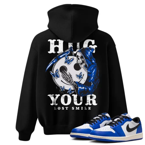 TeeVivo Hoodie Match Air Jordan 1 Retro Low OG Game Royal Hug your lost smile – Air Jordan 1 Hoodie, AJ1 Hoodie