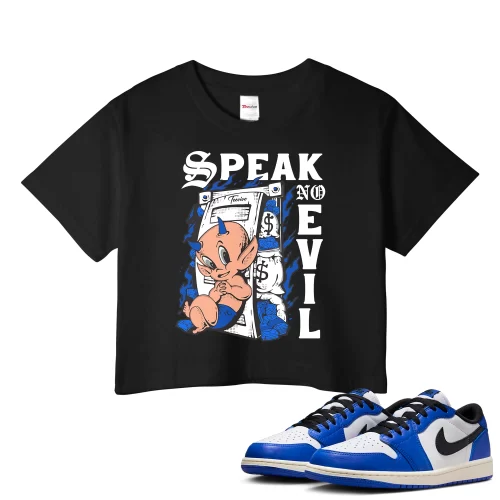 TeeVivo Crop Top Match Air Jordan 1 Retro Low OG Game Royal Speak no evil – Air Jordan 1 Crop Top, AJ1 Crop Top