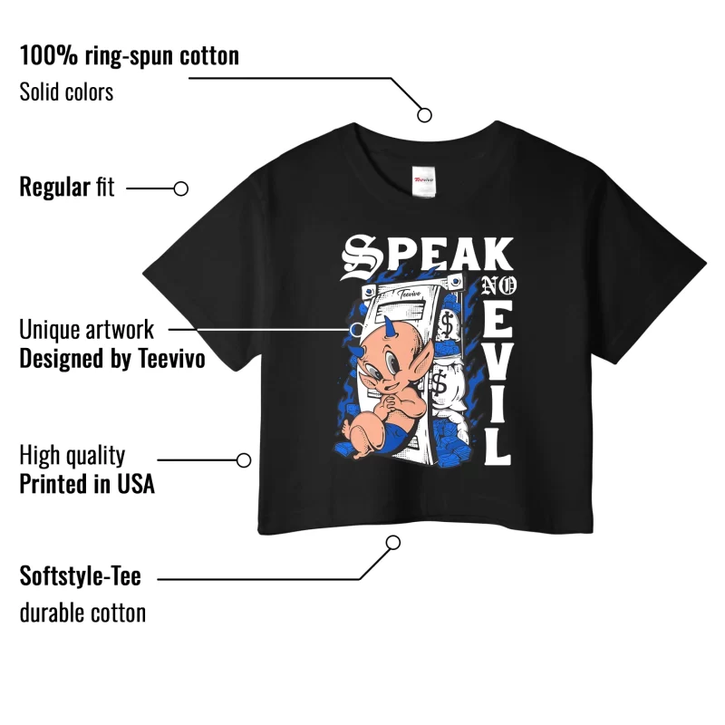 TeeVivo Crop Top Match Air Jordan 1 Retro Low OG Game Royal Speak no evil – Air Jordan 1 Crop Top, AJ1 Crop Top