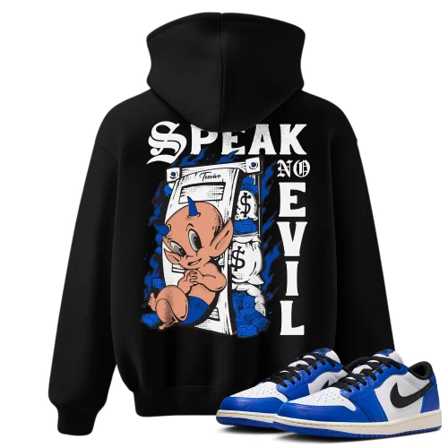 TeeVivo Hoodie Match Air Jordan 1 Retro Low OG Game Royal Speak no evil – Air Jordan 1 Hoodie, AJ1 Hoodie