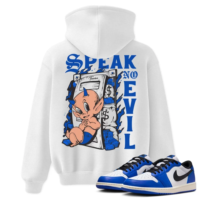 TeeVivo Hoodie Match Air Jordan 1 Retro Low OG Game Royal Speak no evil – Air Jordan 1 Hoodie, AJ1 Hoodie