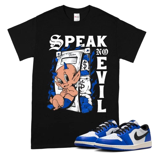 TeeVivo T-Shirt Match Air Jordan 1 Retro Low OG Game Royal Speak no evil – Air Jordan 1 Shirt, AJ1 Shirt