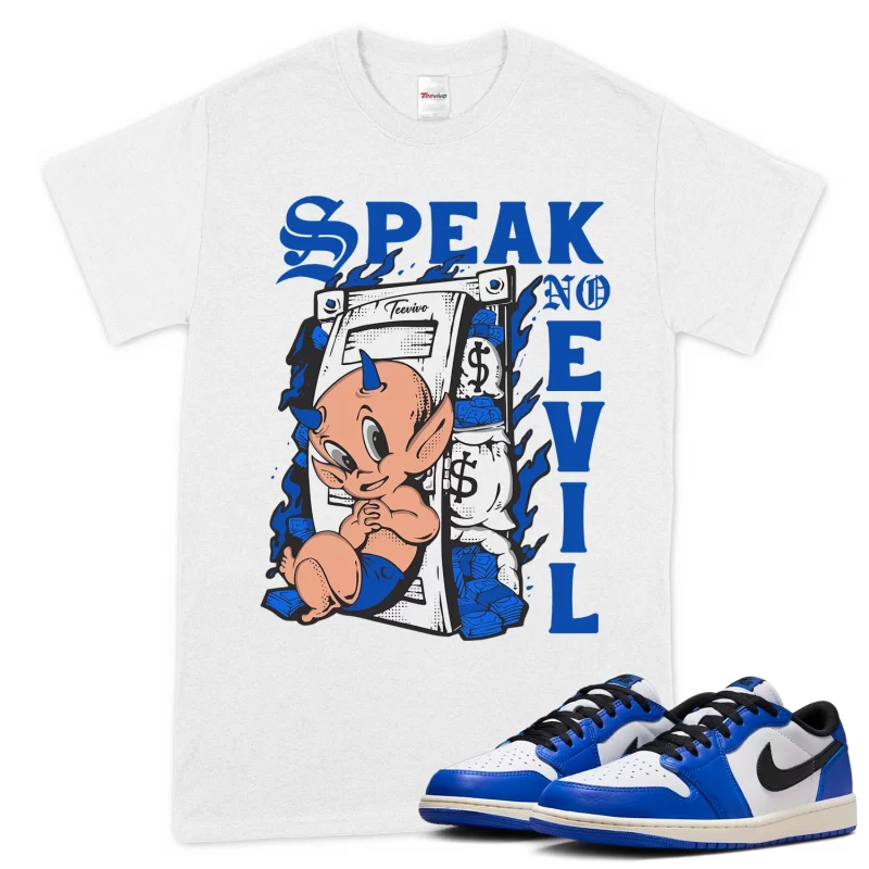 TeeVivo T-Shirt Match Air Jordan 1 Retro Low OG Game Royal Speak no evil – Air Jordan 1 Shirt, AJ1 Shirt