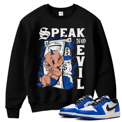 TeeVivo Sweatshirt Match Air Jordan 1 Retro Low OG Game Royal Speak no evil – Air Jordan 1 Sweatshirt, AJ1 Sweatshirt