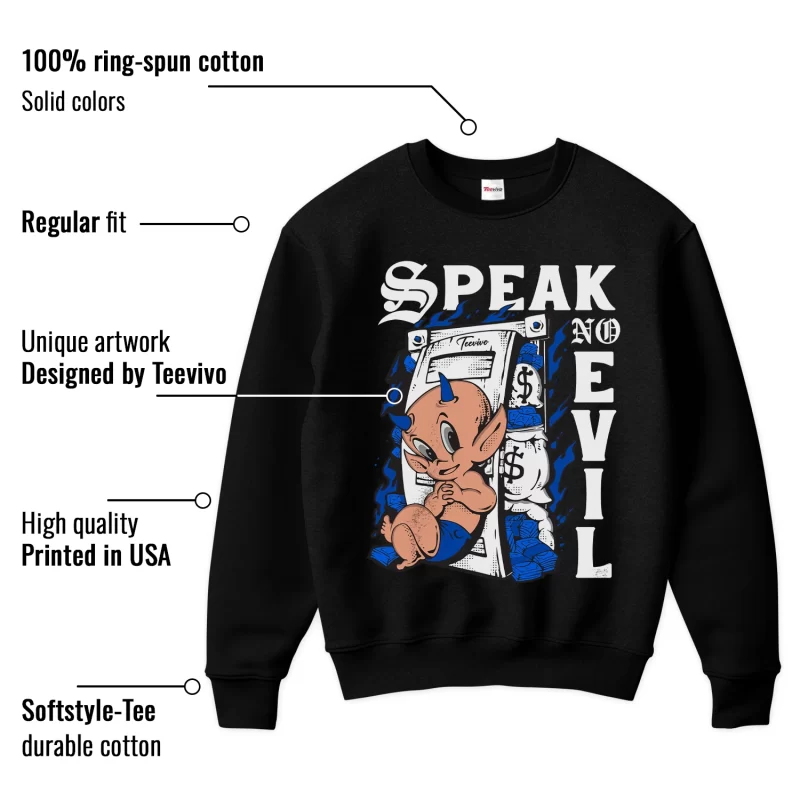 TeeVivo Sweatshirt Match Air Jordan 1 Retro Low OG Game Royal Speak no evil – Air Jordan 1 Sweatshirt, AJ1 Sweatshirt