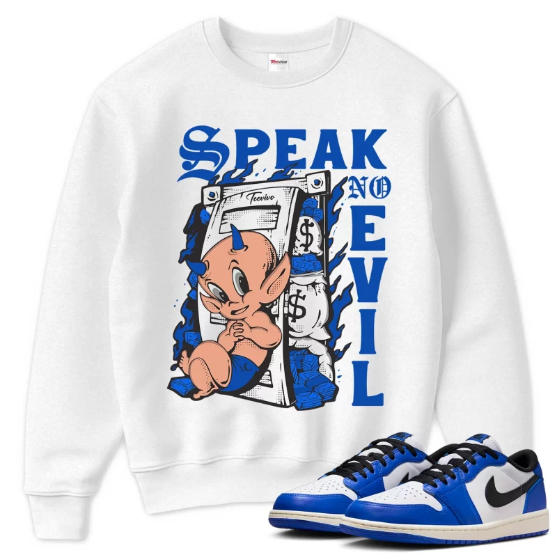 TeeVivo Sweatshirt Match Air Jordan 1 Retro Low OG Game Royal Speak no evil – Air Jordan 1 Sweatshirt, AJ1 Sweatshirt