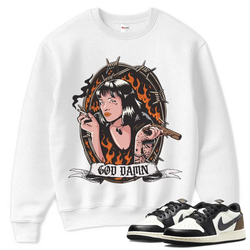 TeeVivo Sweatshirt Match Air Jordan 1 Retro Low OG Mocha God Daaamn – Air Jordan 1 Sweatshirt, AJ1 Sweatshirt