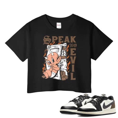 TeeVivo Crop Top Match Air Jordan 1 Retro Low OG Mocha Speak no evil – Air Jordan 1 Crop Top, AJ1 Crop Top