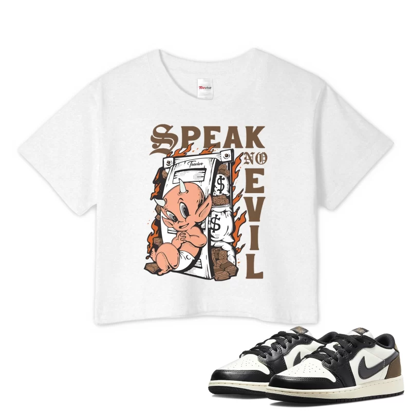 TeeVivo Crop Top Match Air Jordan 1 Retro Low OG Mocha Speak no evil – Air Jordan 1 Crop Top, AJ1 Crop Top