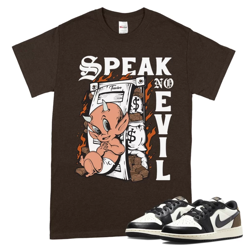 TeeVivo T-Shirt Match Air Jordan 1 Retro Low OG Mocha Speak no evil – Air Jordan 1 Shirt, AJ1 Shirt
