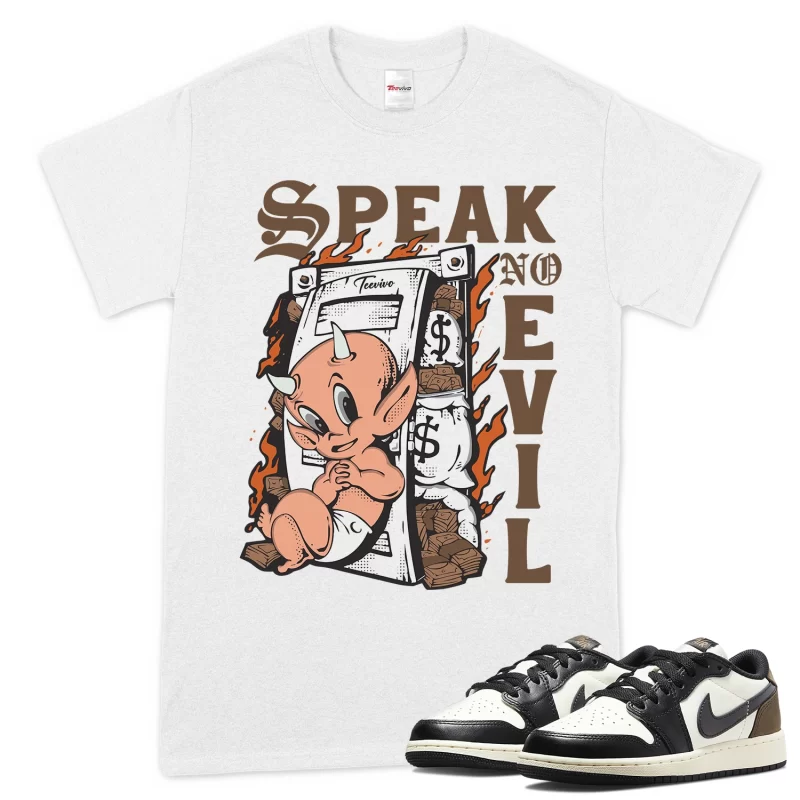 TeeVivo T-Shirt Match Air Jordan 1 Retro Low OG Mocha Speak no evil – Air Jordan 1 Shirt, AJ1 Shirt