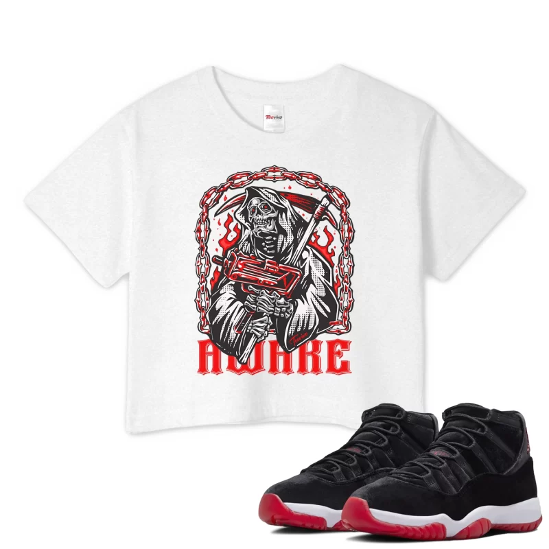 TeeVivo Crop Top Match Air Jordan 11 Retro Bred Velvet Awake – Air Jordan 11 Crop Top, AJ11 Crop Top