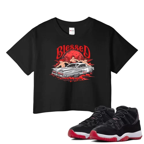 TeeVivo Crop Top Match Air Jordan 11 Retro Bred Velvet Blessed – Air Jordan 11 Crop Top, AJ11 Crop Top