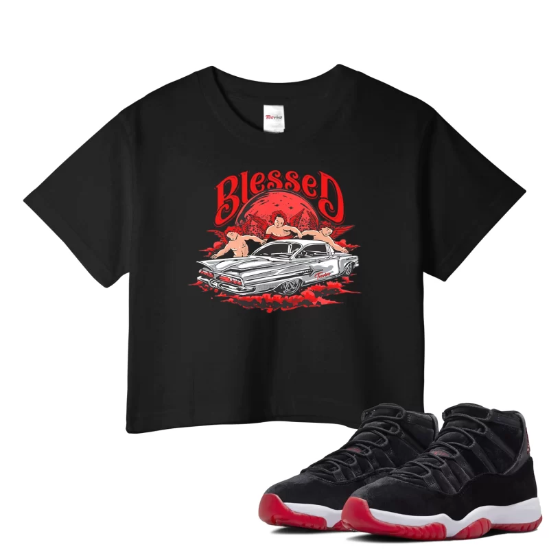 TeeVivo Crop Top Match Air Jordan 11 Retro Bred Velvet Blessed – Air Jordan 11 Crop Top, AJ11 Crop Top