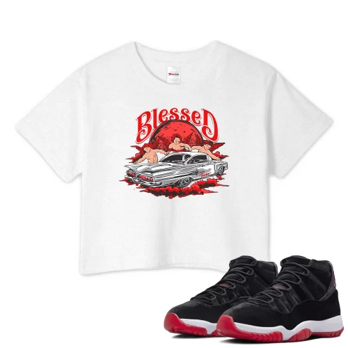 TeeVivo Crop Top Match Air Jordan 11 Retro Bred Velvet Blessed – Air Jordan 11 Crop Top, AJ11 Crop Top