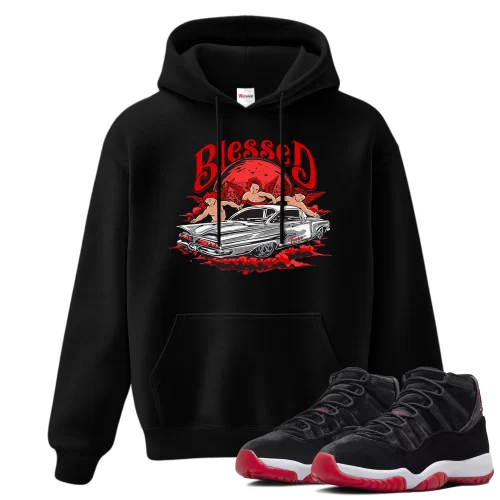 TeeVivo Hoodie Match Air Jordan 11 Retro Bred Velvet Blessed – Air Jordan 11 Hoodie, AJ11 Hoodie