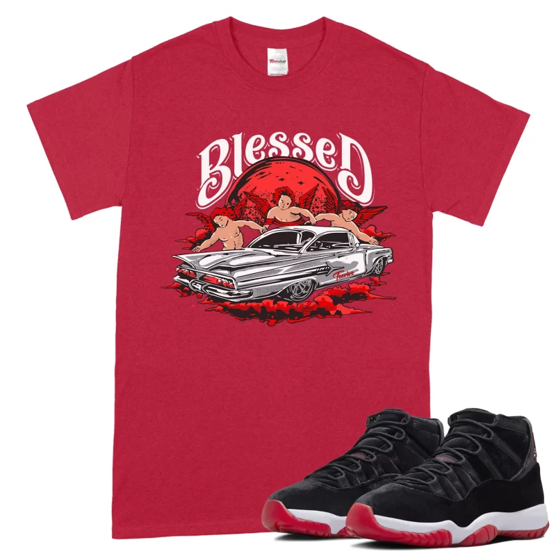 TeeVivo T-Shirt Match Air Jordan 11 Retro Bred Velvet Blessed – Air Jordan 11 Shirt, AJ11 Shirt
