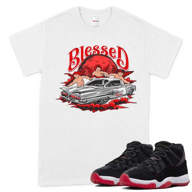 TeeVivo T-Shirt Match Air Jordan 11 Retro Bred Velvet Blessed – Air Jordan 11 Shirt, AJ11 Shirt