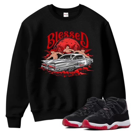 TeeVivo Sweatshirt Match Air Jordan 11 Retro Bred Velvet Blessed – Air Jordan 11 Sweatshirt, AJ11 Sweatshirt