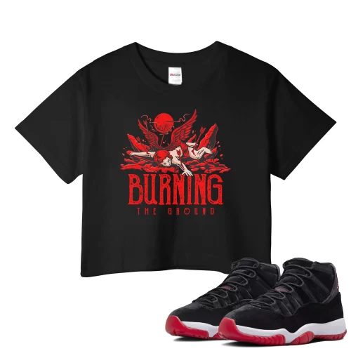 TeeVivo Crop Top Match Air Jordan 11 Retro Bred Velvet Burning the ground – Air Jordan 11 Crop Top, AJ11 Crop Top