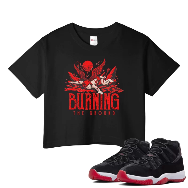 TeeVivo Crop Top Match Air Jordan 11 Retro Bred Velvet Burning the ground – Air Jordan 11 Crop Top, AJ11 Crop Top