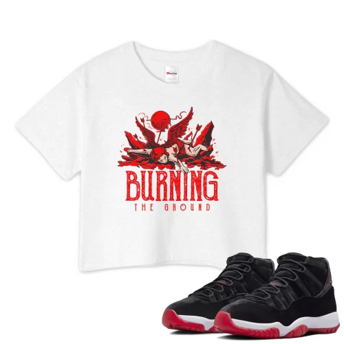 TeeVivo Crop Top Match Air Jordan 11 Retro Bred Velvet Burning the ground – Air Jordan 11 Crop Top, AJ11 Crop Top