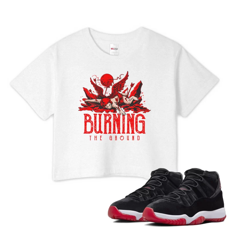 TeeVivo Crop Top Match Air Jordan 11 Retro Bred Velvet Burning the ground – Air Jordan 11 Crop Top, AJ11 Crop Top