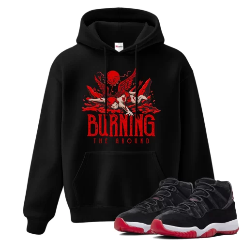 TeeVivo Hoodie Match Air Jordan 11 Retro Bred Velvet Burning the ground – Air Jordan 11 Hoodie, AJ11 Hoodie