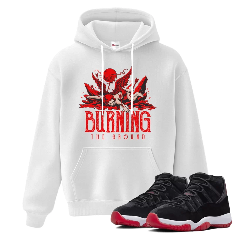 TeeVivo Hoodie Match Air Jordan 11 Retro Bred Velvet Burning the ground – Air Jordan 11 Hoodie, AJ11 Hoodie
