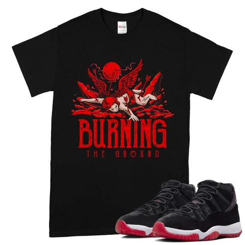 TeeVivo T-Shirt Match Air Jordan 11 Retro Bred Velvet Burning the ground – Air Jordan 11 Shirt, AJ11 Shirt