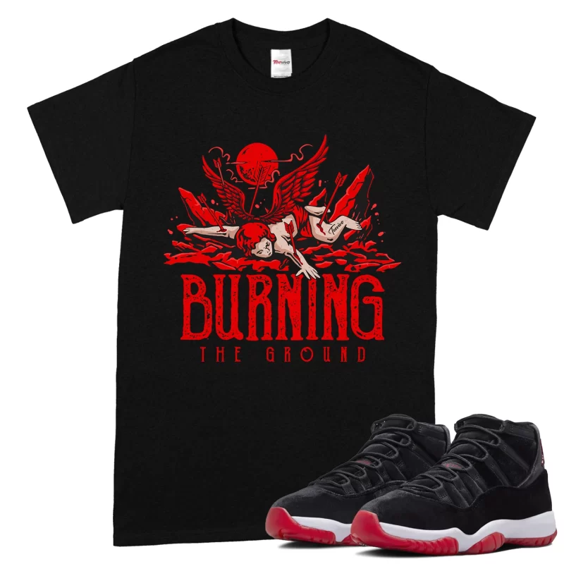 TeeVivo T-Shirt Match Air Jordan 11 Retro Bred Velvet Burning the ground – Air Jordan 11 Shirt, AJ11 Shirt