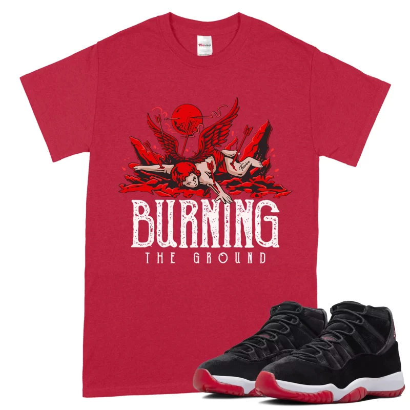 TeeVivo T-Shirt Match Air Jordan 11 Retro Bred Velvet Burning the ground – Air Jordan 11 Shirt, AJ11 Shirt