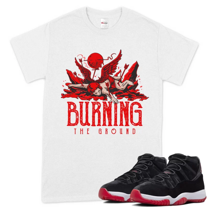 TeeVivo T-Shirt Match Air Jordan 11 Retro Bred Velvet Burning the ground – Air Jordan 11 Shirt, AJ11 Shirt